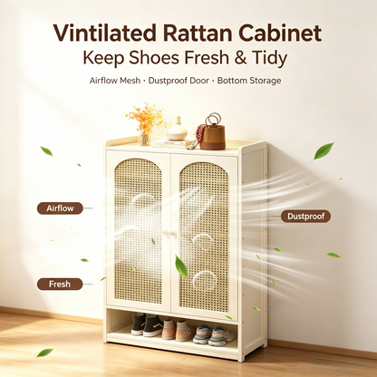 Rattan Door Shoe Cabinet, Ventilated Entryway Shoe Storage Organizer