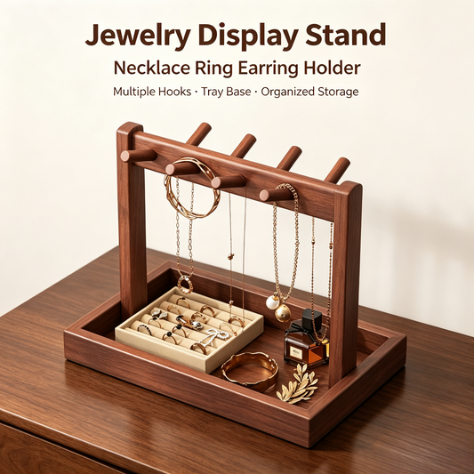 Wooden Jewelry Display Stand, Tabletop Necklace Ring Earring Organizer