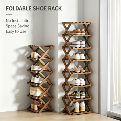 Foldable Wooden Shoe Rack, No Assembly Entryway Shoe Storage Organizer