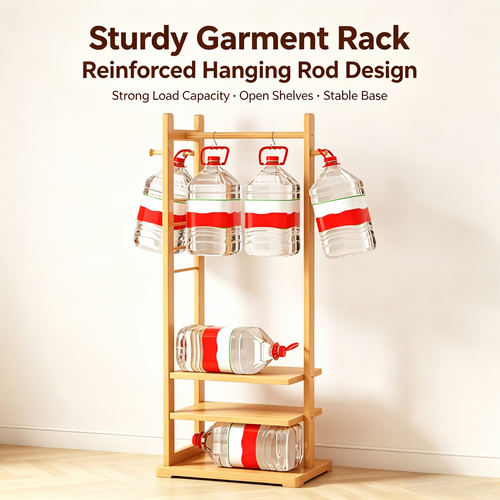 Wooden Freestanding Garment Rack, Multi-function Clothes Storage Organizer