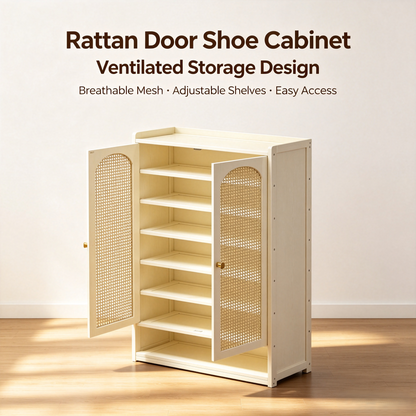 Rattan Door Shoe Cabinet, Ventilated Entryway Shoe Storage Organizer