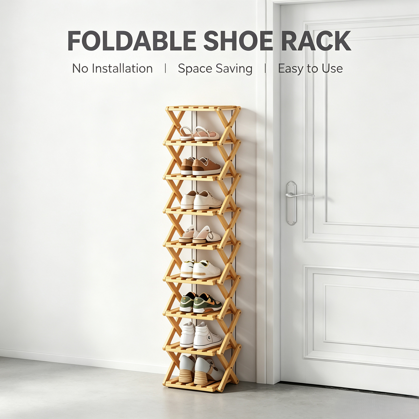 Foldable Wooden Shoe Rack, No Assembly Entryway Shoe Storage Organizer