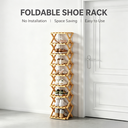 Foldable Wooden Shoe Rack, No Assembly Entryway Shoe Storage Organizer