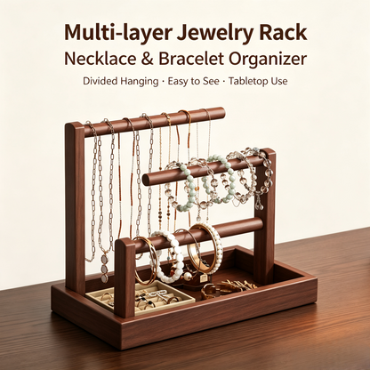 Wooden Jewelry Display Stand, Tabletop Necklace Ring Earring Organizer