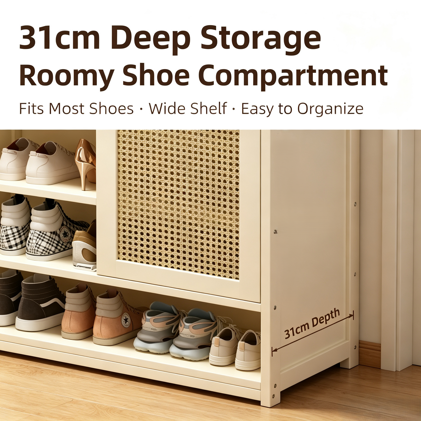 Rattan Door Shoe Cabinet, Ventilated Entryway Shoe Storage Organizer