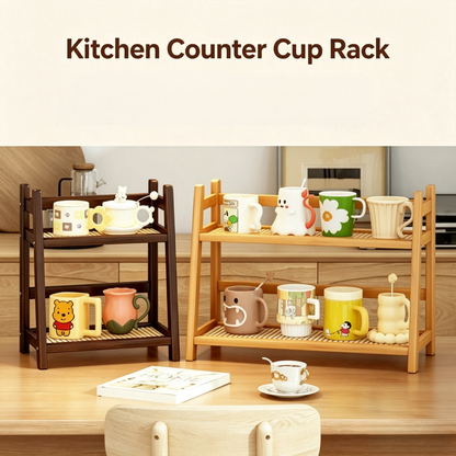 Wooden Cup Storage Rack, Tabletop Mug Organizer Shelf