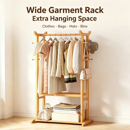 Wooden Freestanding Garment Rack, Multi-function Clothes Storage Organizer