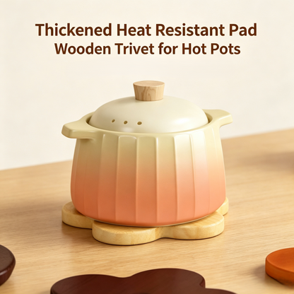 Flower Shaped Wooden Trivet &amp; Coaster Set with Storage Stand