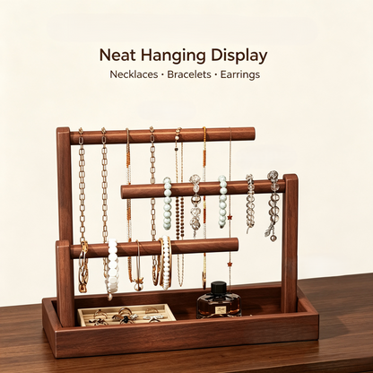 Wooden Jewelry Display Stand, Tabletop Necklace Ring Earring Organizer
