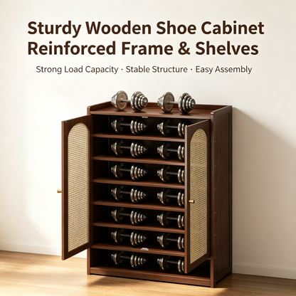 Rattan Door Shoe Cabinet, Ventilated Entryway Shoe Storage Organizer