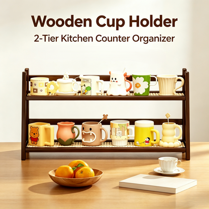 Wooden Cup Storage Rack, Tabletop Mug Organizer Shelf