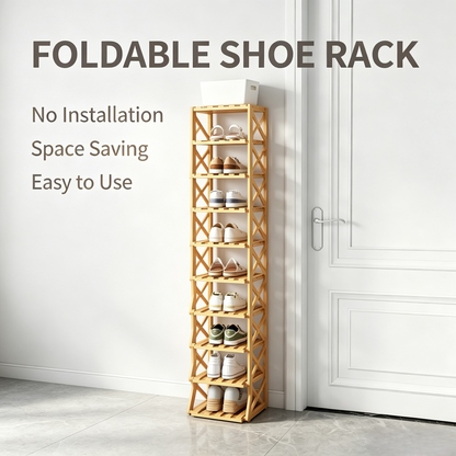 Foldable Wooden Shoe Rack, No Assembly Entryway Shoe Storage Organizer