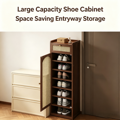 Rattan Door Shoe Cabinet, Ventilated Entryway Shoe Storage Organizer