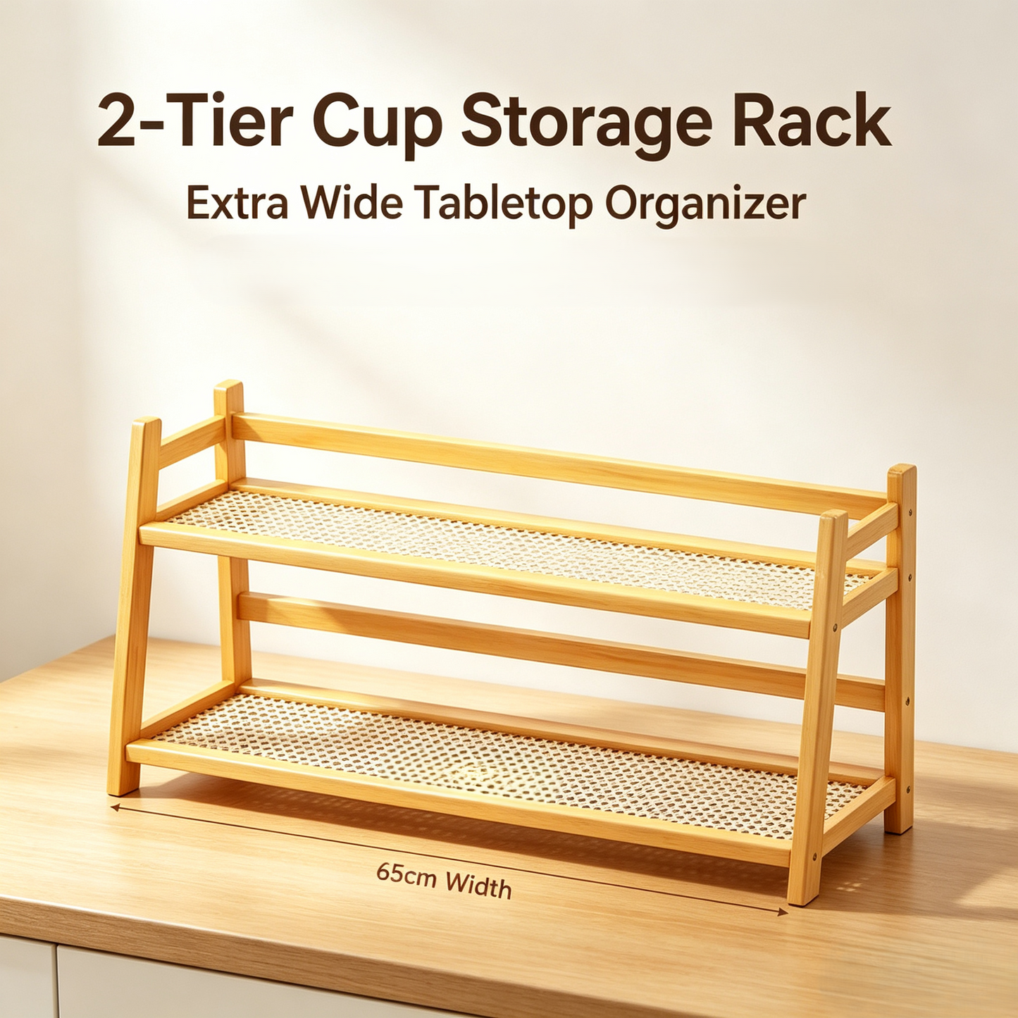 Wooden Cup Storage Rack, Tabletop Mug Organizer Shelf