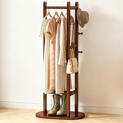 Wooden Freestanding Garment Rack, Multi-function Clothes Storage Organizer